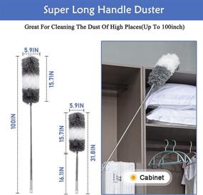 img 2 attached to 🪢 Microfiber Feather Duster: Extendable 100" Pole for High Ceiling Cleaning, Fan, Blinds, Furniture, Keyboard & Cars