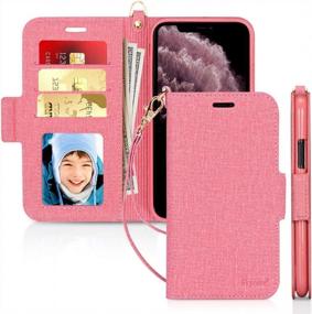 img 4 attached to RFID Blocking Skycase IPhone 11 Pro Max 6.5" Handmade Flip Folio Wallet Case With Card Slots And Detachable Hand Strap - Pink