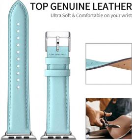 img 2 attached to Genuine Leather Replacement Strap Compatible With Apple Watch Series 7/6/5/4/3/2/1 - OMIU Square Bands 38Mm 40Mm 41Mm Women Men (Tiffany Blue & Silver)