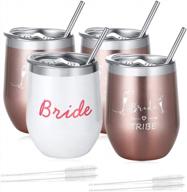 set of 4 insulated stainless steel wine tumblers for bridal party - bride tribe bridesmaid proposal gifts, ideal for maid of honor, bachelorette, wedding engagement and bridal shower logo