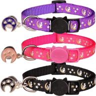 🐱 uteuvili 3 pack breakaway cat collars with bell moon - safe and stylish kitten collars with charm - black, purple, pink logo