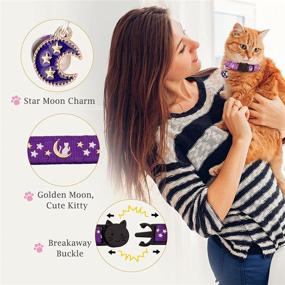 img 3 attached to 🐱 Uteuvili 3 Pack Breakaway Cat Collars with Bell Moon - Safe and Stylish Kitten Collars with Charm - Black, Purple, Pink