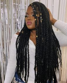 img 4 attached to 20 Inch Marley Twist Crochet Hair Extensions 1B Natural Black 6 Packs Afro Kinky Curly Faux Locs Synthetic Braiding ToyoTress Marley Hair Crochet Braids
