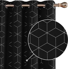 img 4 attached to Transform Your Living Room With Deconovo'S Elegant Blackout Curtains - Set Of 2, 84 Inches Long, With Stunning Silver Diamond Foil Print And Light Blocking Technology (Black, 52 X 84 Inch, 2 Panels)