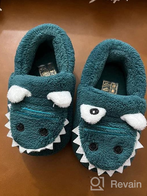 img 1 attached to Warm & Cozy Winter Slippers For Toddlers: JACKSHIBO Dinosaur House Shoes With Fur Lining. review by Anurak Grubb