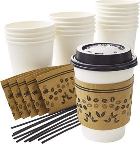 img 4 attached to ☕ Convenient 50Pk Disposable Coffee Cup Set with Sleeves, Lids, and Stirrers for Hot Beverages To Go