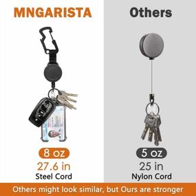 img 3 attached to Heavy Duty Retractable Keychain Carabiner Badge Holder With Steel Cable And Key Ring - 2 Pack, 8Oz Retraction (Black)