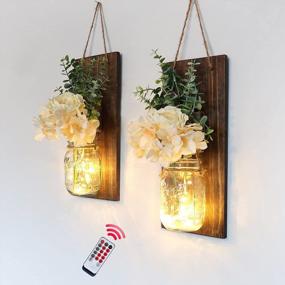 img 4 attached to Farmhouse Wood Wall Art Decor With Remote - Besuerte Rose Bouquet Flowers And LED Fairy Lights XLarge Jacobean Wall Sconces Set Of Two For Home Living Room And Bedroom Decorations