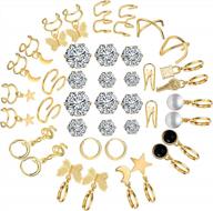 20 pairs gold stud earrings for women multipack, hypoallergenic assorted girls earring set multiple piercings, cubic zirconia pearl butterfly stud hoop jewelry pack logo