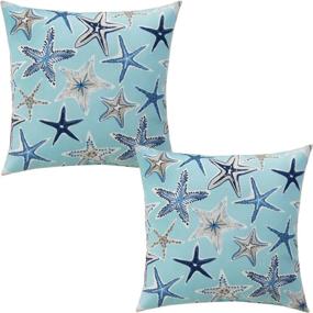 img 4 attached to ZUEXT Aqua Starfish Nautical Throw Pillow Covers 16X16 Inch Set Of 2, Double Sided Cotton Linen Polyester Ocean Sea Life Starstruck Outdoor Coastal Boat Pillowcase For Sofa Beachy Pirate Home Decor ¡­