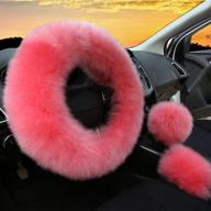 🧣 stay stylishly warm this winter with the 3pcs set of womens fashion wool fur steering wheel, handbrake, and gear shift covers in pink: fluffy, soft, furry, non-slip, long hair car decorations logo