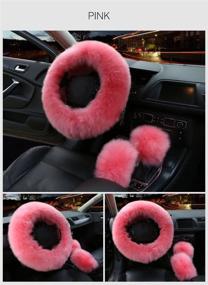 img 3 attached to 🧣 Stay Stylishly Warm this Winter with the 3Pcs Set of Womens Fashion Wool Fur Steering Wheel, Handbrake, and Gear Shift Covers in Pink: Fluffy, Soft, Furry, Non-slip, Long Hair Car Decorations