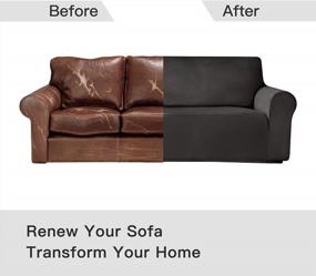 img 2 attached to Dark Gray Velvet Plush Stretch Sofa Slipcover - Anti-Slip, Soft & High Stretch For 72"-96" Furniture Protection From Pets!