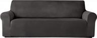 dark gray velvet plush stretch sofa slipcover - anti-slip, soft & high stretch for 72"-96" furniture protection from pets! logo