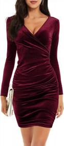 img 4 attached to FENSACE Women'S Wrap V-Neck Velvet Dress Long Sleeve Cocktail Party Ruched Bodycon Dresses