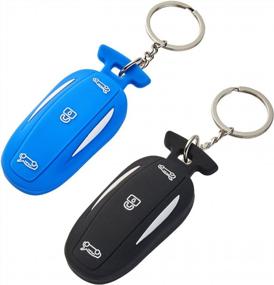 img 4 attached to 2 Pack Silicone Car Key Cover For Tesla Model X And Model 3 Remote Keys - Black And Blue