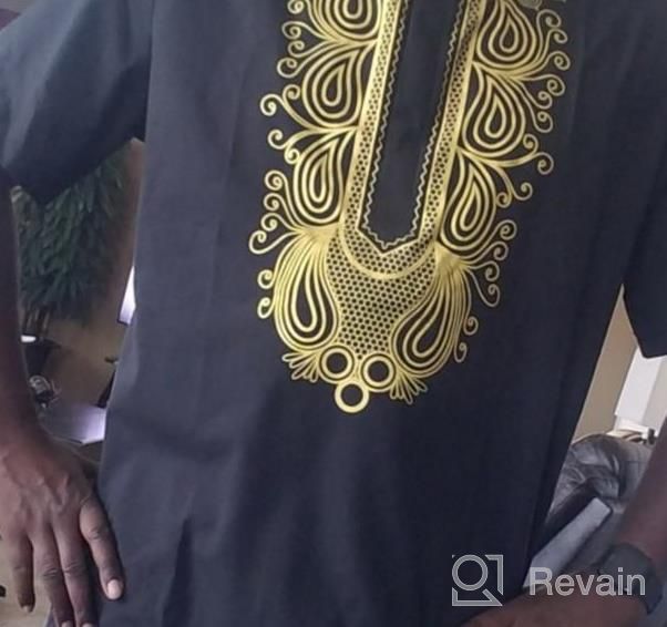 img 1 attached to Men'S African Dashiki Shirt With Hidden Buttons, Short Sleeves And Luxury Metallic Gold Print By LucMatton review by Nuntawat Bridges