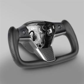 img 4 attached to Tesplus Tesla Yoke Steering Wheel For Model 3/Y-2017-2022 Personalized Real Carbon Fiber Leather Model Y Steering Wheel Tesla Yoke Steering Wheel-(Black Normal-Glossy-With Heating)