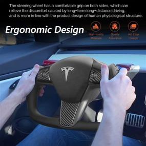 img 2 attached to Tesplus Tesla Yoke Steering Wheel For Model 3/Y-2017-2022 Personalized Real Carbon Fiber Leather Model Y Steering Wheel Tesla Yoke Steering Wheel-(Black Normal-Glossy-With Heating)