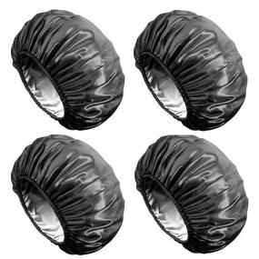 img 4 attached to Extra Large Waterproof Reusable Shower Cap For Men & Women Long Hair - Aquior 4 Pack All Black