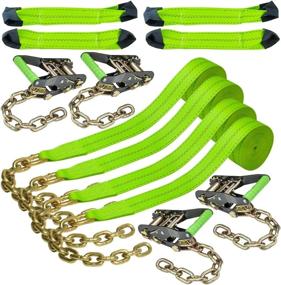 img 4 attached to 🚗 VULCAN 8-Point Vehicle Tie Down Kit - Reflective High-Viz - Set of 4, Including Chain Tails on Both Ends