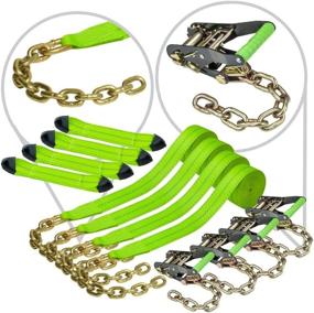 img 2 attached to 🚗 VULCAN 8-Point Vehicle Tie Down Kit - Reflective High-Viz - Set of 4, Including Chain Tails on Both Ends