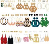 colorful boho earrings set for women girls - tassel, acrylic leaf, layered ball dangle & leopard hoop studs! logo