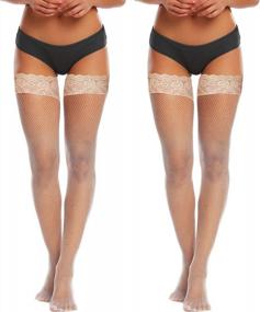 img 3 attached to Stay-Up Lace-Trimmed Fishnet Thigh-High Stockings For Women By Joyaria