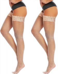 img 2 attached to Stay-Up Lace-Trimmed Fishnet Thigh-High Stockings For Women By Joyaria