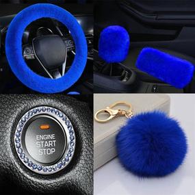 img 2 attached to 🔵 ZYNQACC Fluffy Steering Wheel Cover Set: Warm & Soft Fuzzy Covers for Women/Girls - Universal 15 Inches Car Accessories (Royal Blue, 8 Pieces)