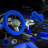 🔵 zynqacc fluffy steering wheel cover set: warm & soft fuzzy covers for women/girls - universal 15 inches car accessories (royal blue, 8 pieces) логотип