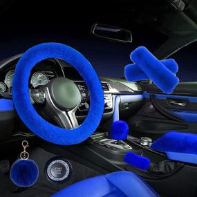img 4 attached to 🔵 ZYNQACC Fluffy Steering Wheel Cover Set: Warm & Soft Fuzzy Covers for Women/Girls - Universal 15 Inches Car Accessories (Royal Blue, 8 Pieces)