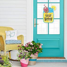 img 3 attached to Summer Welcome Door Sign Hanging Decor - Lemon Mason Jar, Rustic Farmhouse Wall Porch Front Door Decoration Supplies