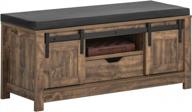 haotian fsr118-n: industrial style storage bench with sliding barn doors, drawer, and padded seat cushion - the ultimate shoe cabinet and hallway bench logo