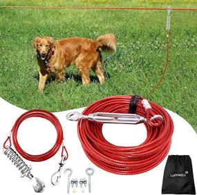 img 4 attached to 🐕 Luffwell Heavy-Duty Dog Run for Large Dogs - 100FT Outdoor Dog Runner with 15FT Tie Out Cable - Trolley System Zipline for Dogs up to 250 Lbs