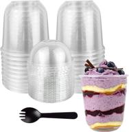 20-pack 12oz crystal pet dessert parfait cups with dome lids and sporks - disposable clear plastic cups for iced coffee, cold drinks, smoothie, bubble boba tea, juice, frappuccino, milkshake logo