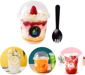 img 3 attached to 20-Pack 12oz Crystal Pet Dessert Parfait Cups with Dome Lids and Sporks - Disposable Clear Plastic Cups for Iced Coffee, Cold Drinks, Smoothie, Bubble Boba Tea, Juice, Frappuccino, Milkshake