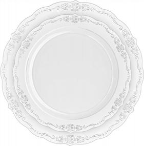 img 3 attached to Host The Perfect Party With 80-Piece Combo Clear Hard Plastic Plates Set - Large Dinner & Salad/Dessert Plates - Elegant Victorian Design - Heavy Duty Disposable China - BPA Free