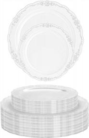 img 4 attached to Host The Perfect Party With 80-Piece Combo Clear Hard Plastic Plates Set - Large Dinner & Salad/Dessert Plates - Elegant Victorian Design - Heavy Duty Disposable China - BPA Free