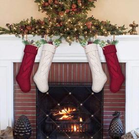 img 1 attached to Устройтесь поудобнее с набором из 4 больших рождественских чулок крупной вязки от LimBridge для индивидуального праздничного декора в деревенском стиле