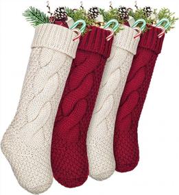 img 4 attached to Cozy Up With LimBridge'S 4 Pack Of Large-Sized Cable Knit Christmas Stockings For A Rustic And Personalized Holiday Decor