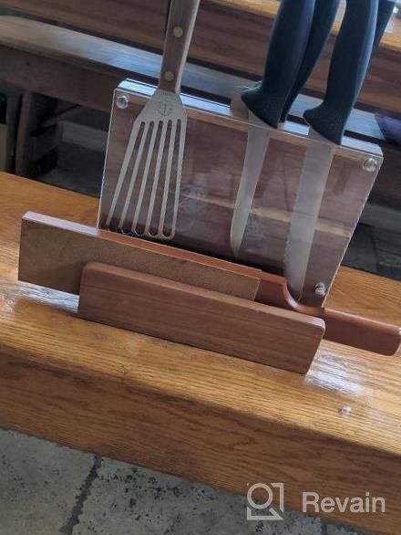 img 1 attached to Organize Your Kitchen With ENOKING'S Magnetic Knife Block - Natural Wooden Holder W/ Acrylic Shield Protection & Double-Sided Stand! review by Cody Stroop
