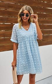 img 2 attached to ECOWISH Womens Summer Dress V Neck Loose Fit Plus Size Swiss Dot Casual Flowy Swing Tunic Mini Dresses For Women
