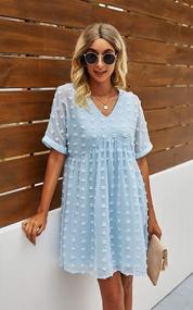 img 1 attached to ECOWISH Womens Summer Dress V Neck Loose Fit Plus Size Swiss Dot Casual Flowy Swing Tunic Mini Dresses For Women