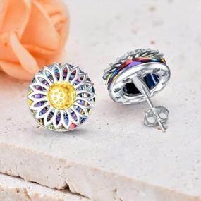 img 3 attached to 925 Sterling Silver Sunflower Earrings: Crystal Stud You Are My Sunshine Two Tone Jewelry Gifts For Women & Mom