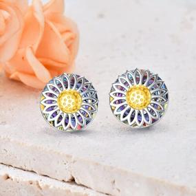 img 2 attached to 925 Sterling Silver Sunflower Earrings: Crystal Stud You Are My Sunshine Two Tone Jewelry Gifts For Women & Mom