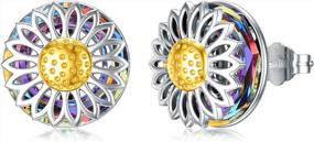 img 4 attached to 925 Sterling Silver Sunflower Earrings: Crystal Stud You Are My Sunshine Two Tone Jewelry Gifts For Women & Mom