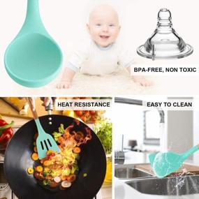 img 3 attached to MIBOTE 17 Piece Silicone Cooking Utensil Set With Wooden Handles And Holder - BPA-Free Turner, Tongs, Spatula, Spoon, And Kitchen Gadgets For Nonstick Cookware In Teal