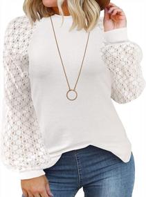 img 4 attached to Plus Size Waffle Knit Tshirt For Women - Long Sleeve Lace Sleeve Blouse - Casual Loose Tee Hollow-Out Top XL-5XL