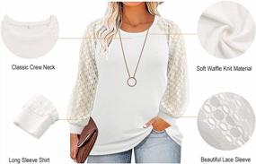img 1 attached to Plus Size Waffle Knit Tshirt For Women - Long Sleeve Lace Sleeve Blouse - Casual Loose Tee Hollow-Out Top XL-5XL
